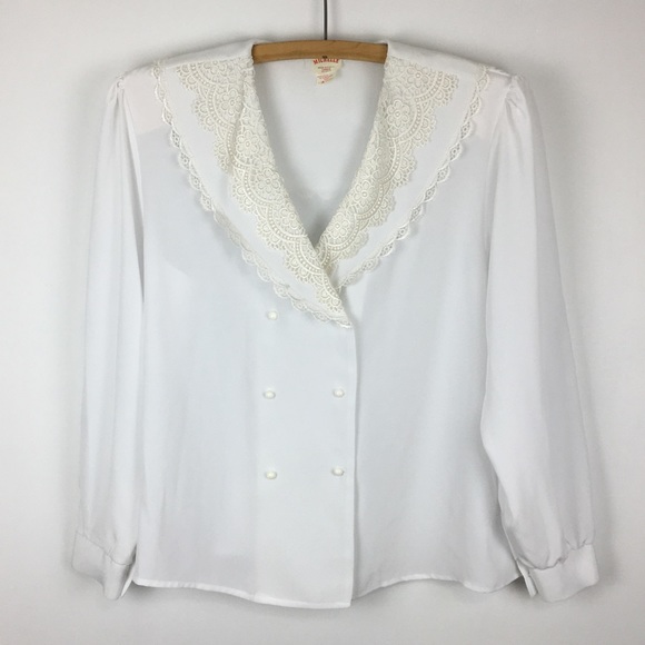 Vintage Tops - Vintage Long Sleeved Blouse Embroidered Collar